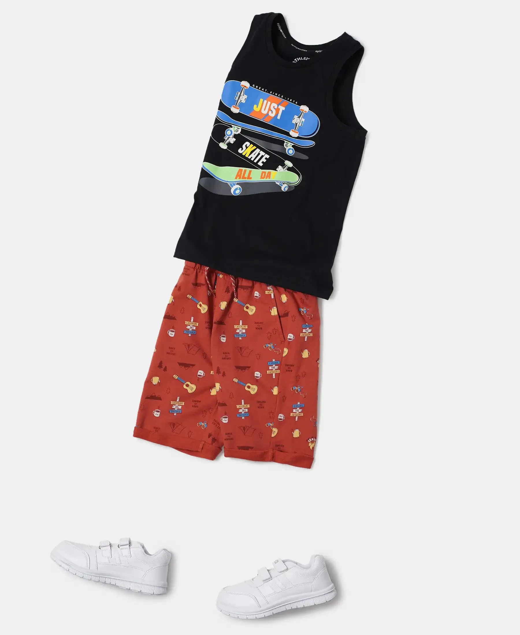 Boy's Super Combed Cotton Graphic Printed Tank Top - Black