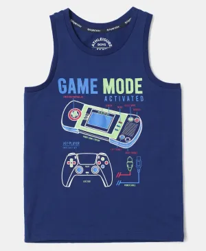 Boy's Super Combed Cotton Graphic Printed Tank Top - Blue Depth Printed
