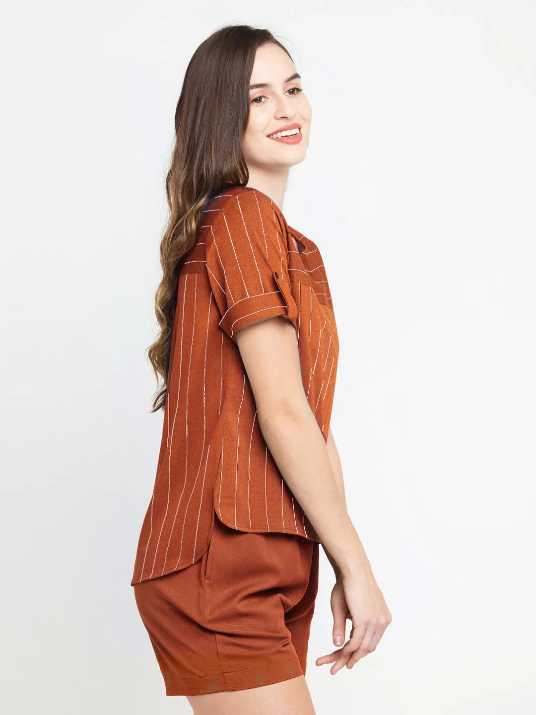 Brown Striped Regular Top