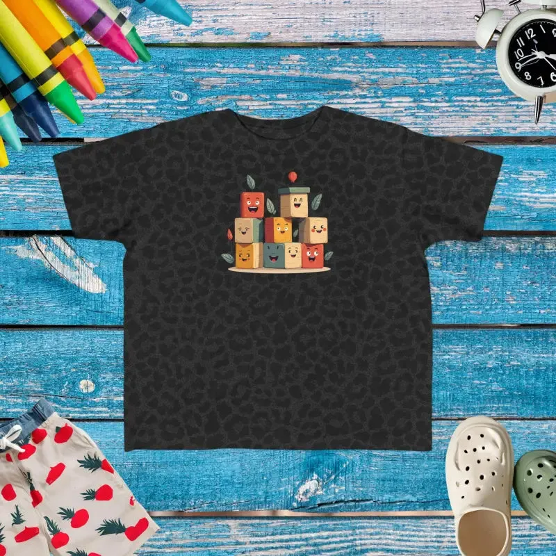 Building Blocks Tee with Playful Cartoon Faces