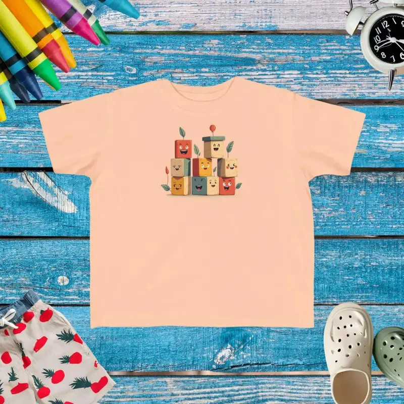 Building Blocks Tee with Playful Cartoon Faces