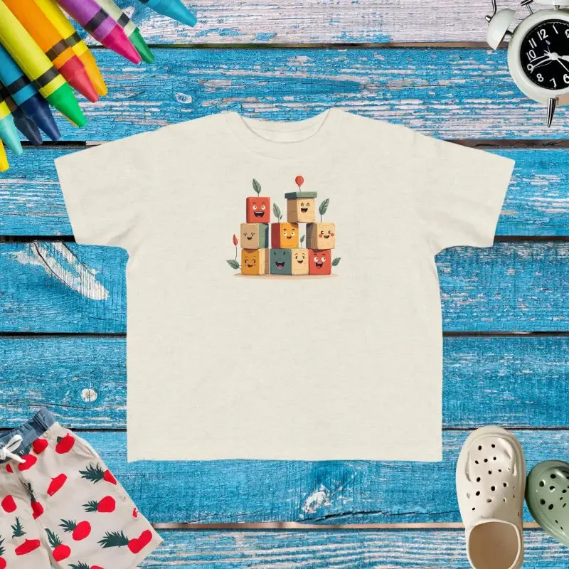 Building Blocks Tee with Playful Cartoon Faces