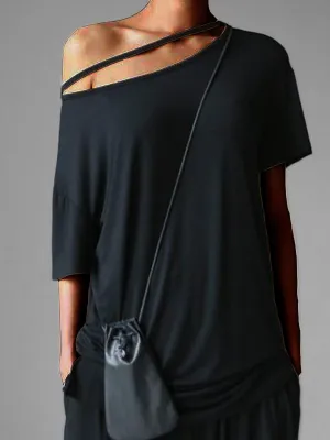 Casual Short Sleeve Plain Off Shoulder Shirts & Tops