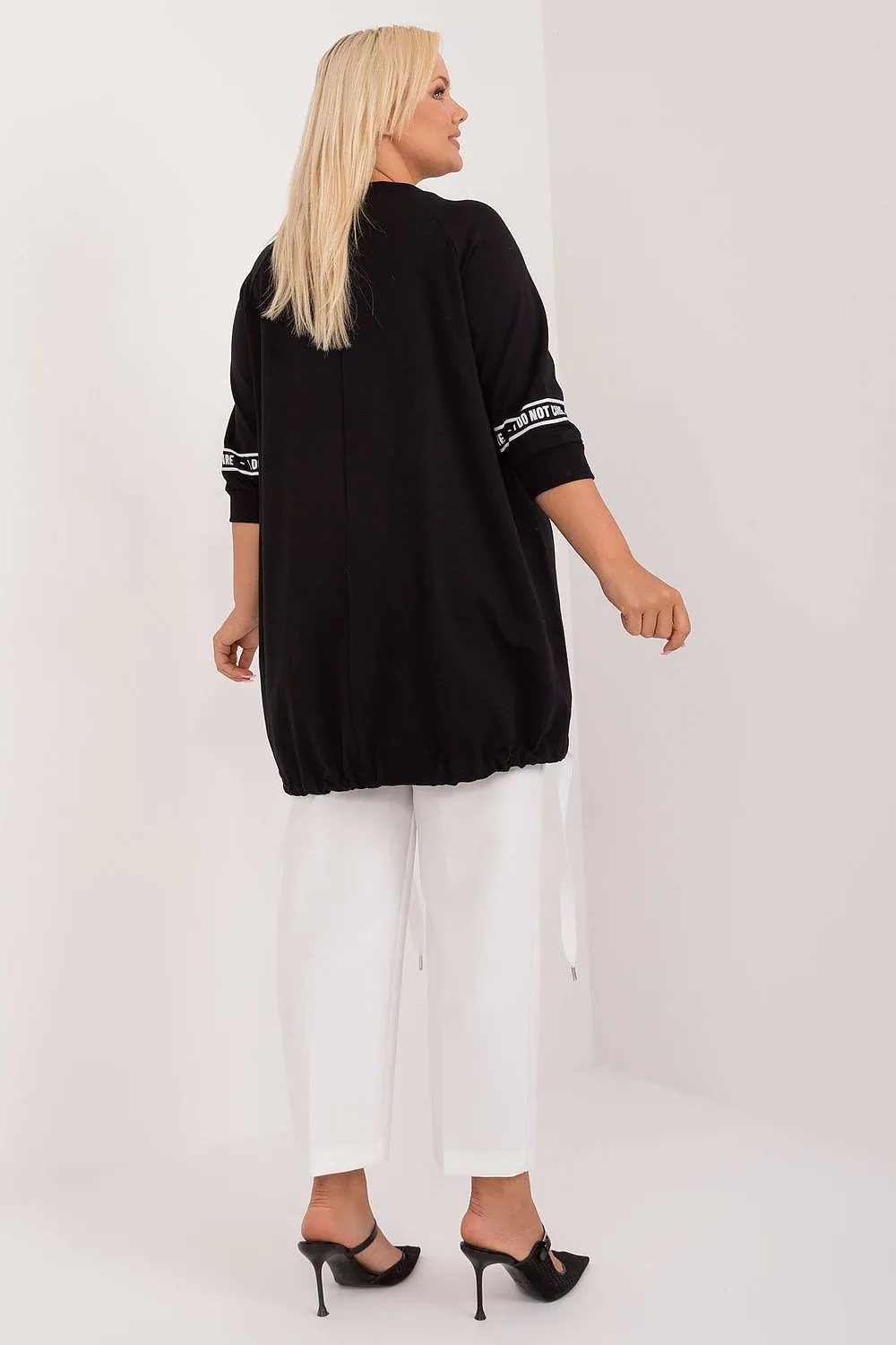 Chic Asymmetrical Plus Size Blouse – Rhinestone Detail, 3/4 Sleeves & Effortless Elegance