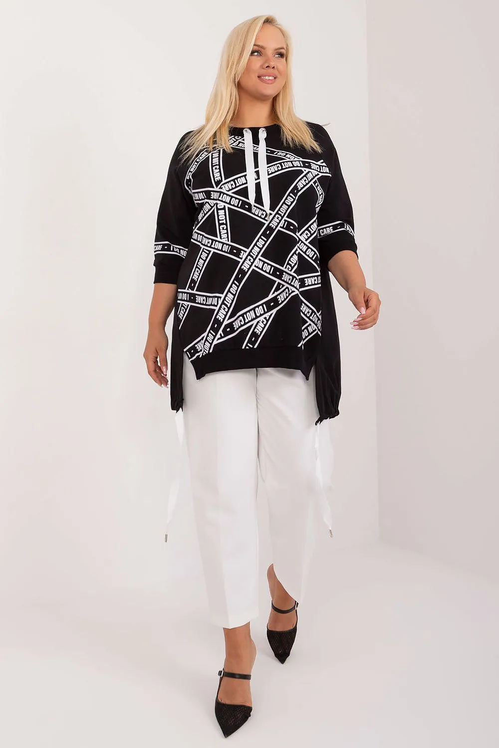 Chic Asymmetrical Plus Size Blouse – Rhinestone Detail, 3/4 Sleeves & Effortless Elegance