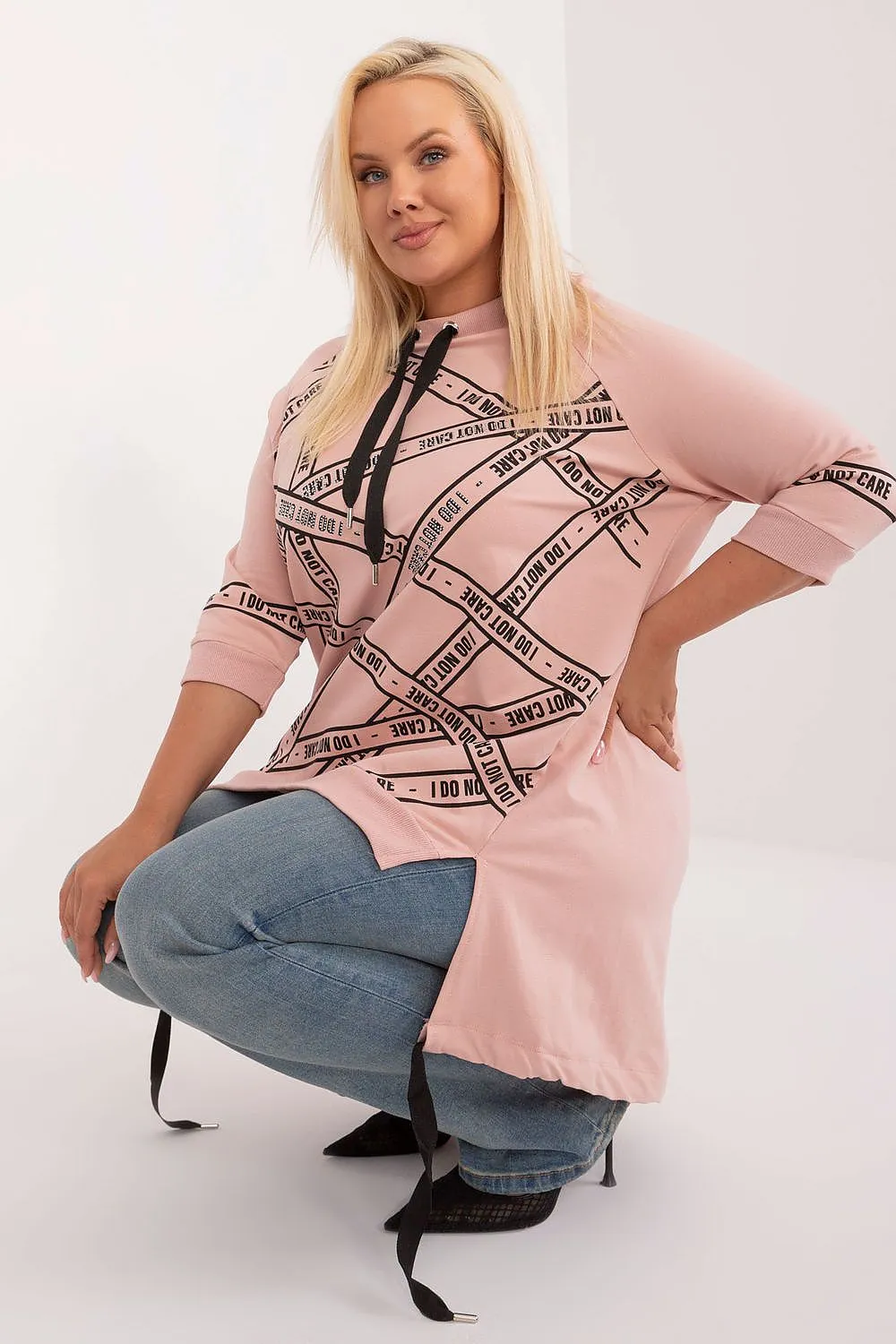 Chic Asymmetrical Plus Size Blouse – Rhinestone Detail, 3/4 Sleeves & Effortless Elegance