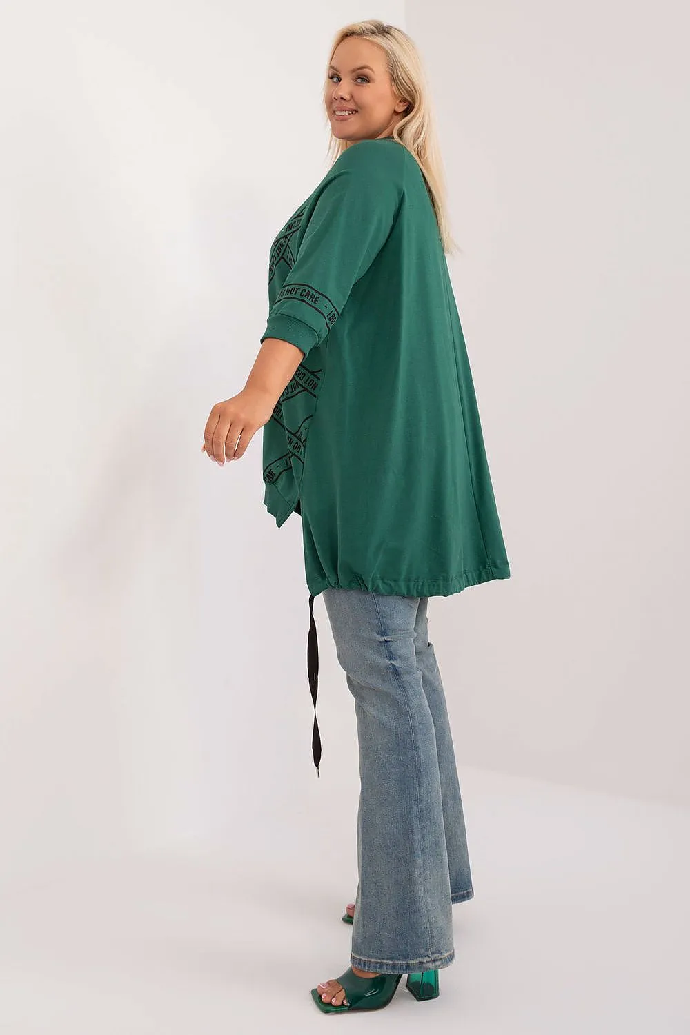 Chic Asymmetrical Plus Size Blouse – Rhinestone Detail, 3/4 Sleeves & Effortless Elegance
