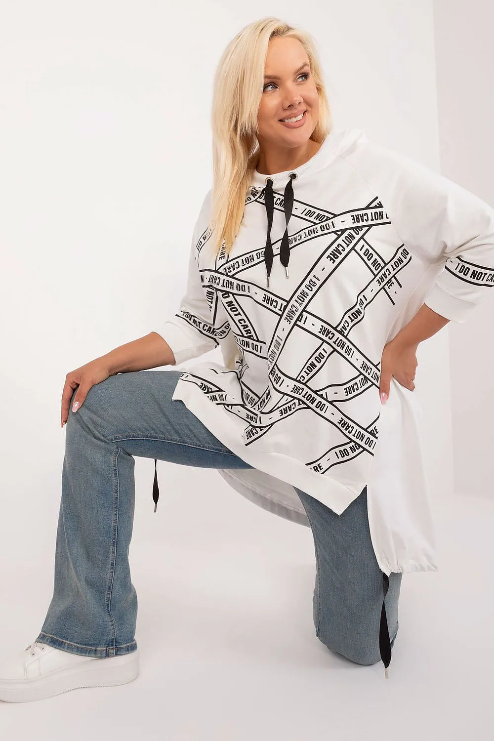 Chic Asymmetrical Plus Size Blouse – Rhinestone Detail, 3/4 Sleeves & Effortless Elegance
