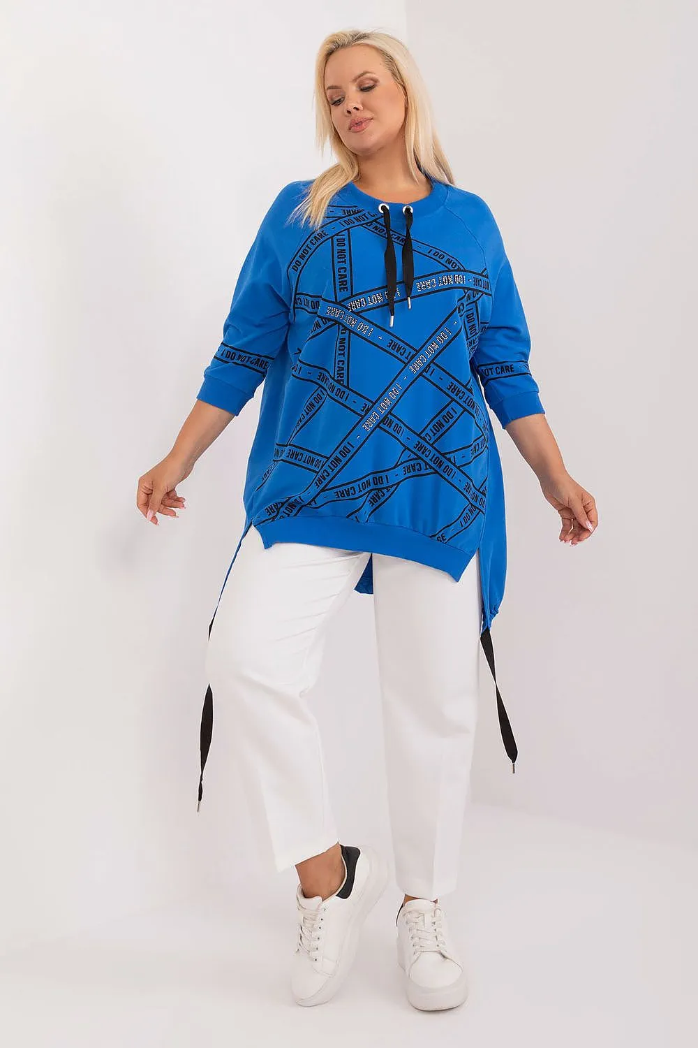 Chic Asymmetrical Plus Size Blouse – Rhinestone Detail, 3/4 Sleeves & Effortless Elegance