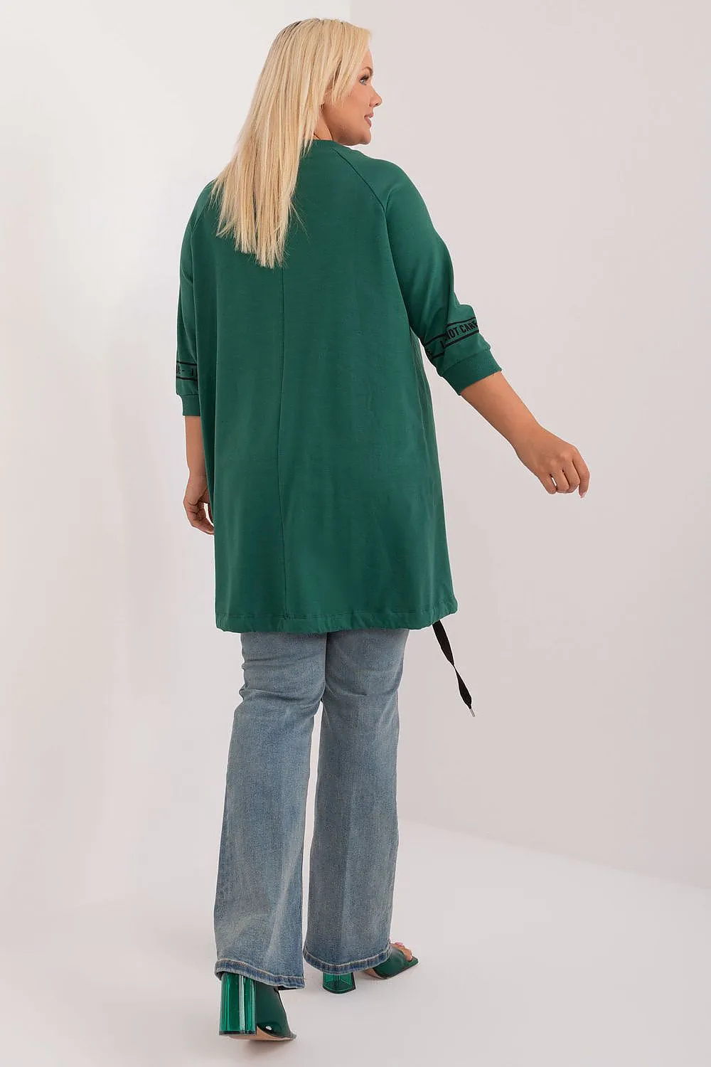 Chic Asymmetrical Plus Size Blouse – Rhinestone Detail, 3/4 Sleeves & Effortless Elegance