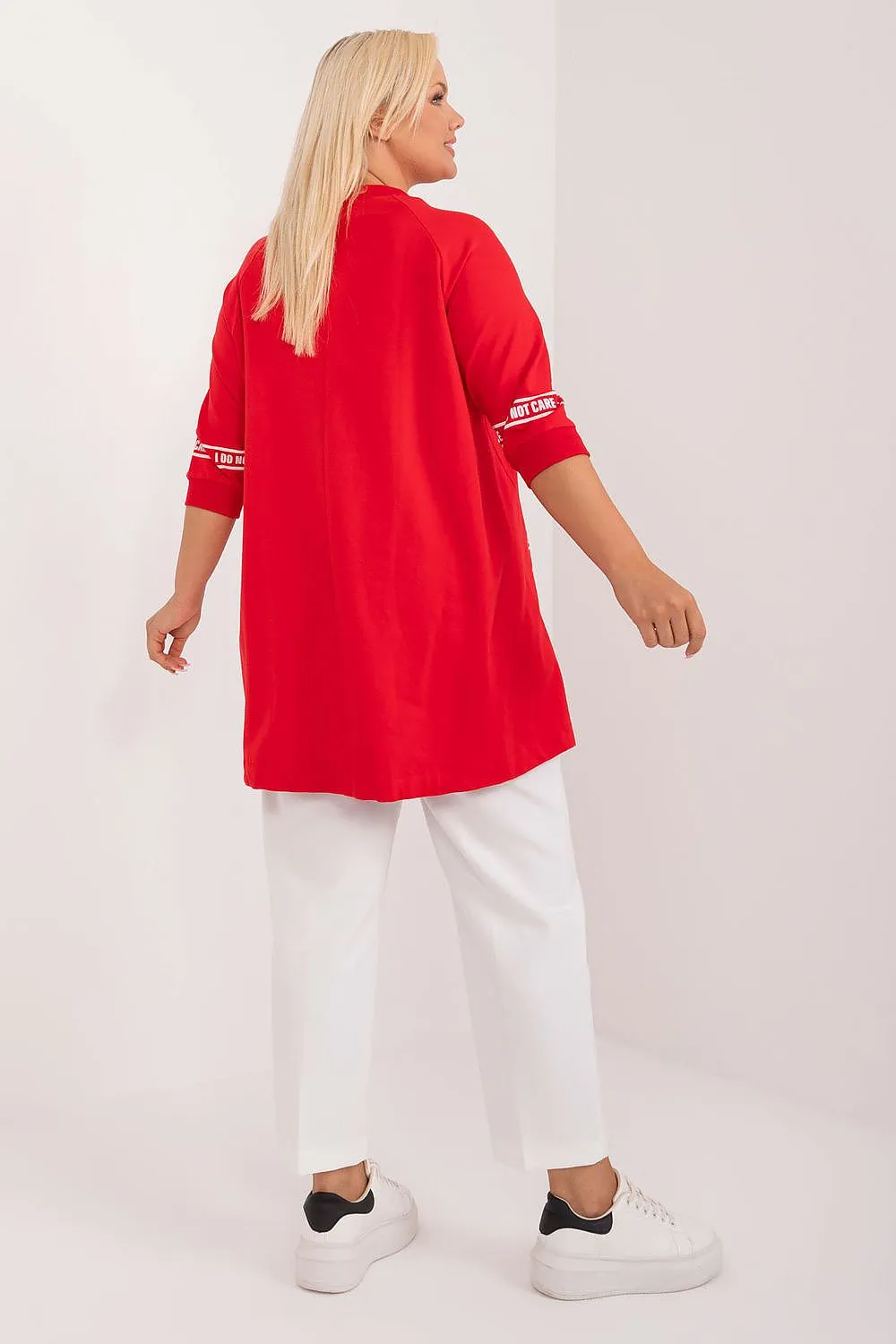 Chic Asymmetrical Plus Size Blouse – Rhinestone Detail, 3/4 Sleeves & Effortless Elegance