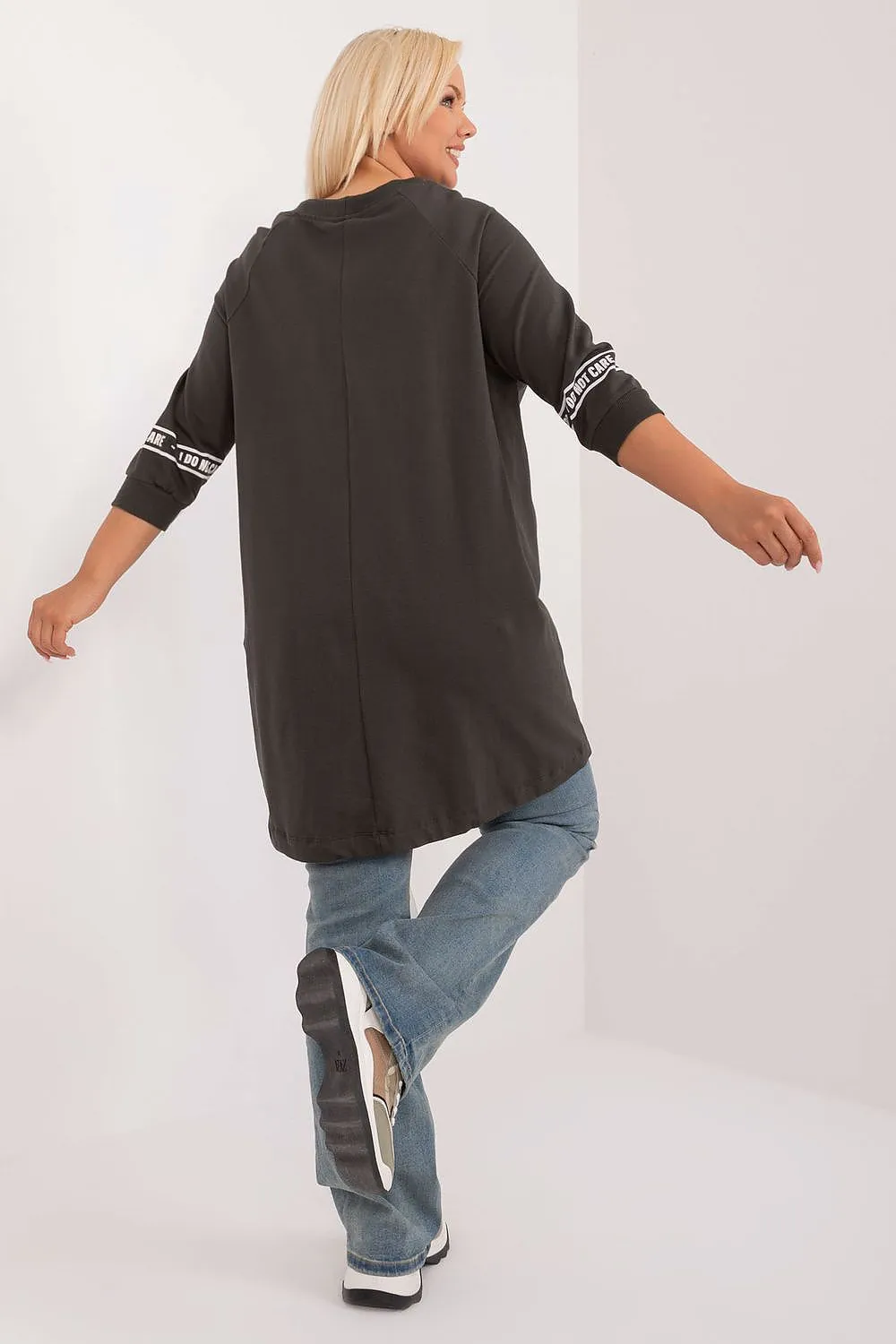 Chic Asymmetrical Plus Size Blouse – Rhinestone Detail, 3/4 Sleeves & Effortless Elegance