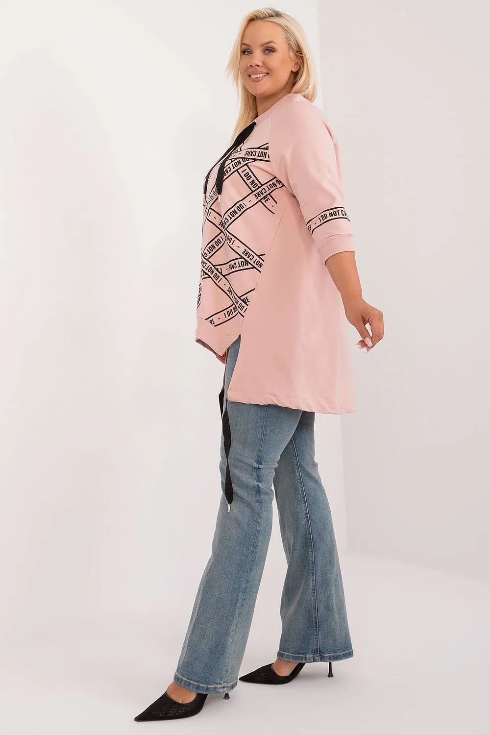 Chic Asymmetrical Plus Size Blouse – Rhinestone Detail, 3/4 Sleeves & Effortless Elegance