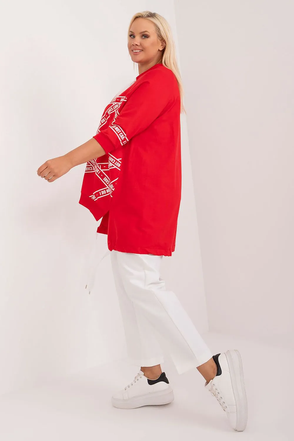 Chic Asymmetrical Plus Size Blouse – Rhinestone Detail, 3/4 Sleeves & Effortless Elegance