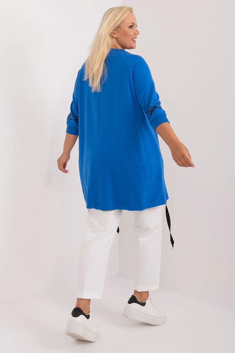Chic Asymmetrical Plus Size Blouse – Rhinestone Detail, 3/4 Sleeves & Effortless Elegance