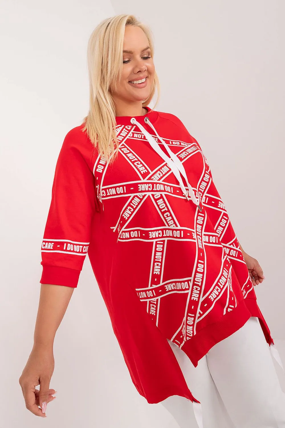 Chic Asymmetrical Plus Size Blouse – Rhinestone Detail, 3/4 Sleeves & Effortless Elegance
