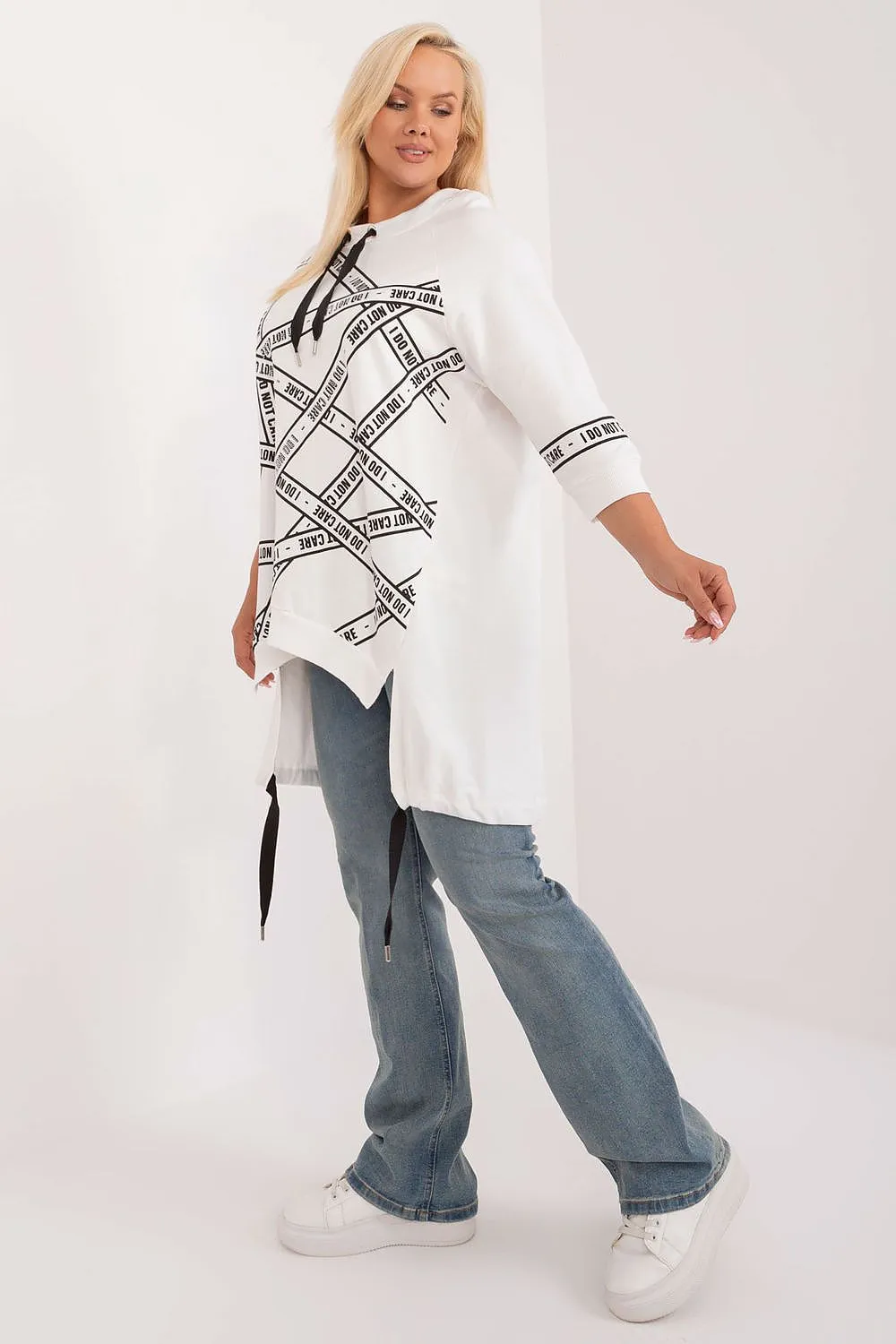 Chic Asymmetrical Plus Size Blouse – Rhinestone Detail, 3/4 Sleeves & Effortless Elegance