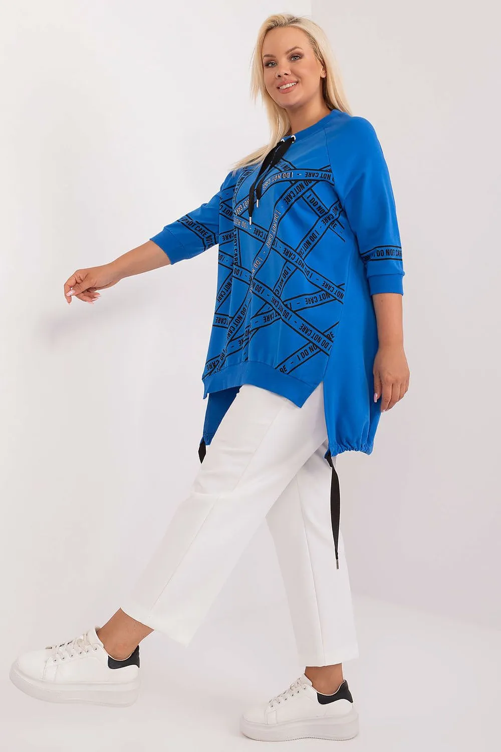 Chic Asymmetrical Plus Size Blouse – Rhinestone Detail, 3/4 Sleeves & Effortless Elegance
