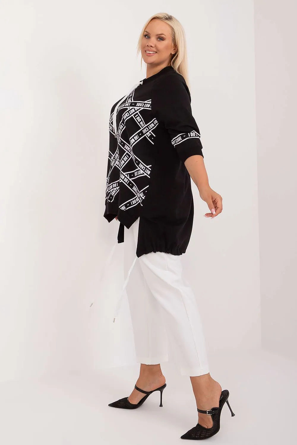 Chic Asymmetrical Plus Size Blouse – Rhinestone Detail, 3/4 Sleeves & Effortless Elegance