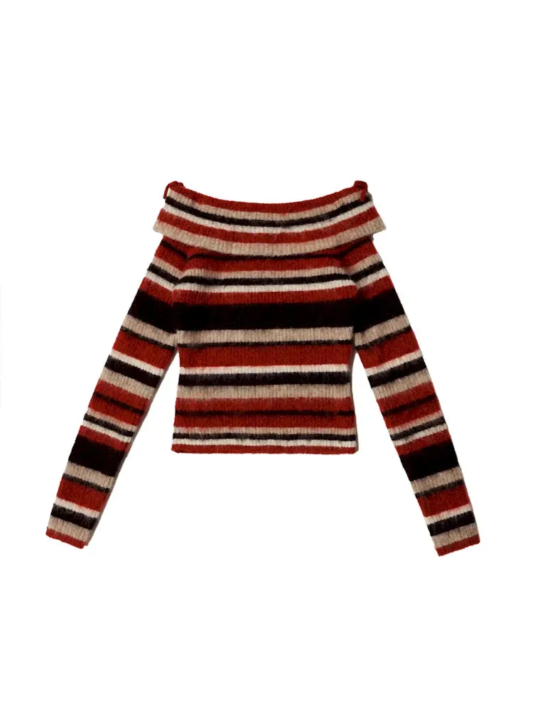 Chic One Shoulder Striped Sweater