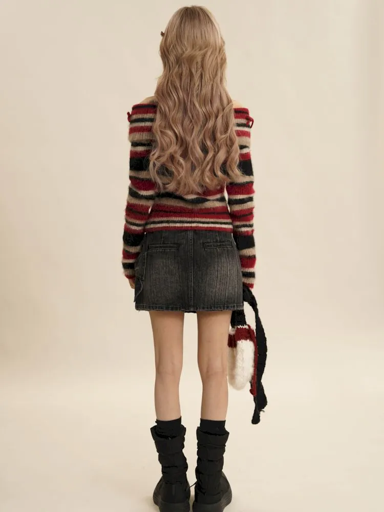 Chic One Shoulder Striped Sweater