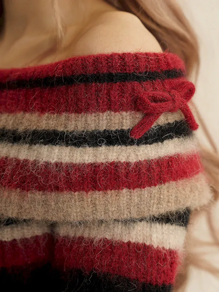 Chic One Shoulder Striped Sweater