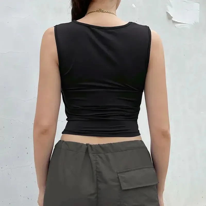 Chic Square Neck Top with Ruched Detail for Y2K Layered Looks
