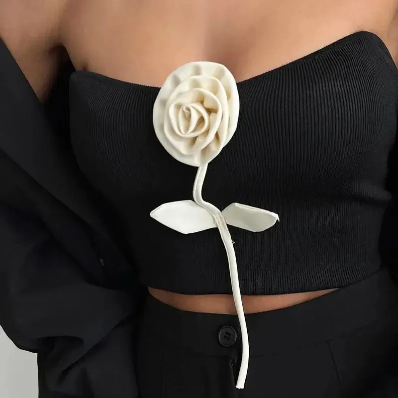 Chic Y2K Jacket with Elegant White Rose Embellishment
