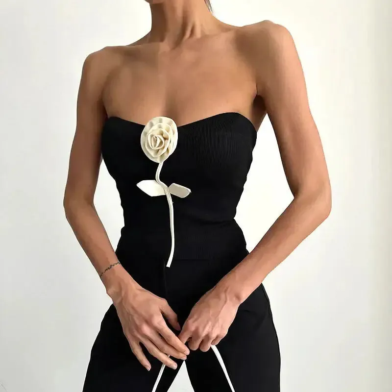 Chic Y2K Jacket with Elegant White Rose Embellishment