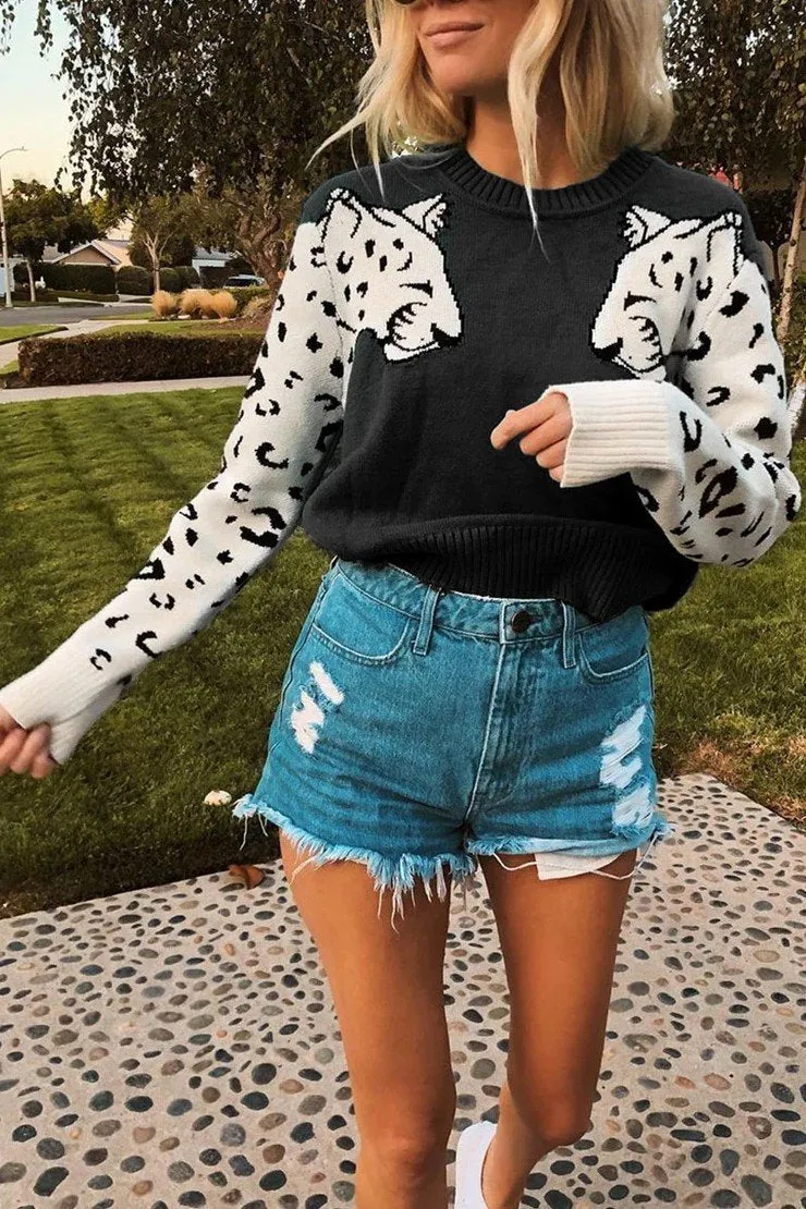 Chicindress Snow Leopard Design Knit Sweater