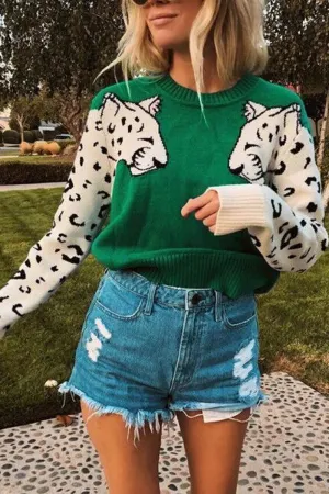 Chicindress Snow Leopard Design Knit Sweater