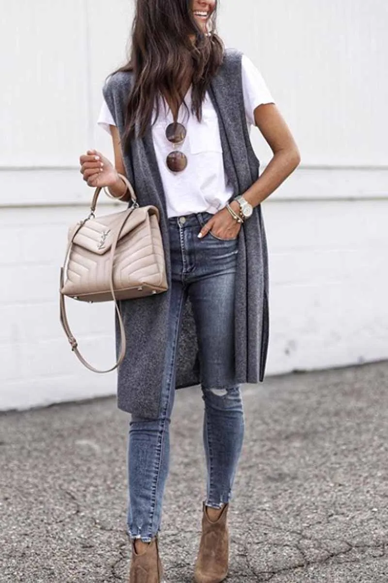 Chicindress Solid Color Mid-length Vest