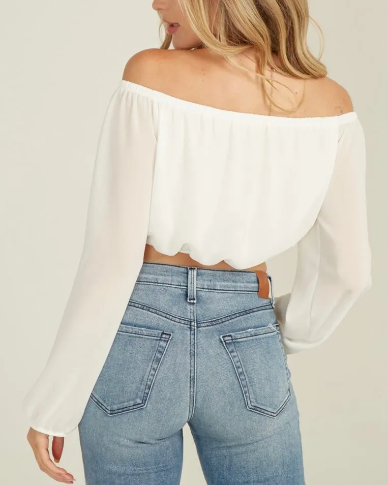 Chiffon Long Sleeve Off the Shoulder Crop Top