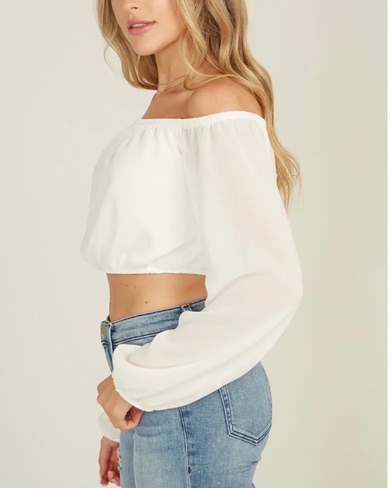 Chiffon Long Sleeve Off the Shoulder Crop Top