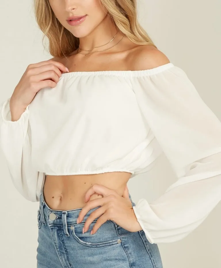 Chiffon Long Sleeve Off the Shoulder Crop Top