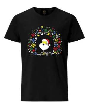 Christmas T-Shirt with Santa and Gift Icons - Black