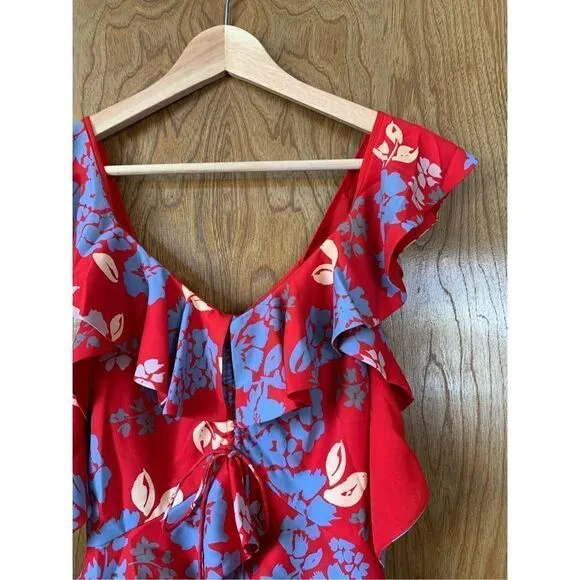 C/MEO Collective Floral Cold Shoulder Ruffle Mini Dress Red Size S