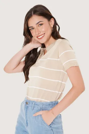 Collared Striped Flat Knit Tee