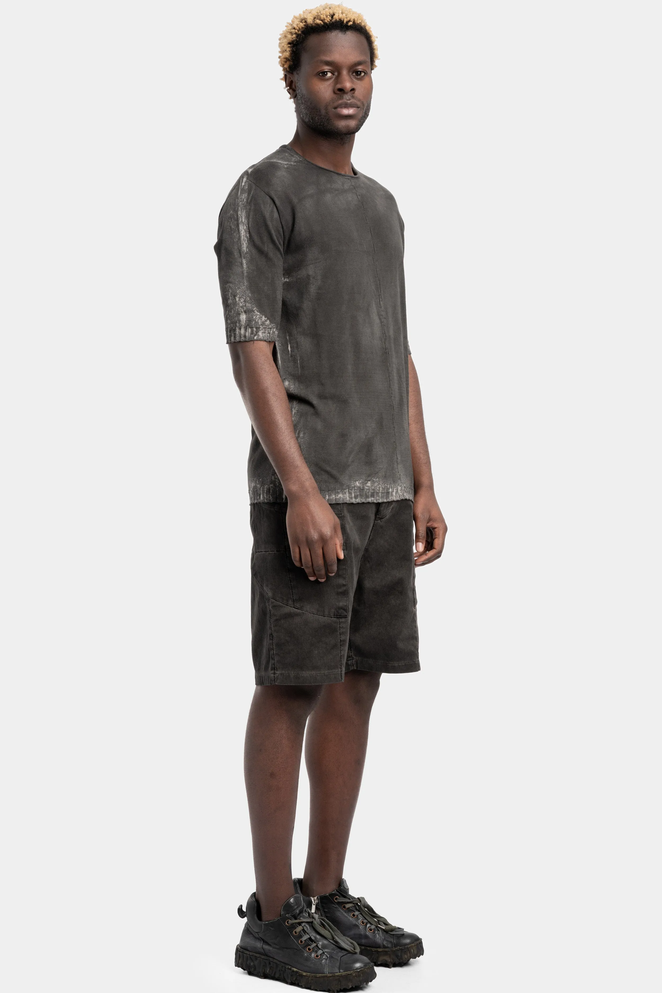 Cotton knit T-Shirt, Anthracite salt dye