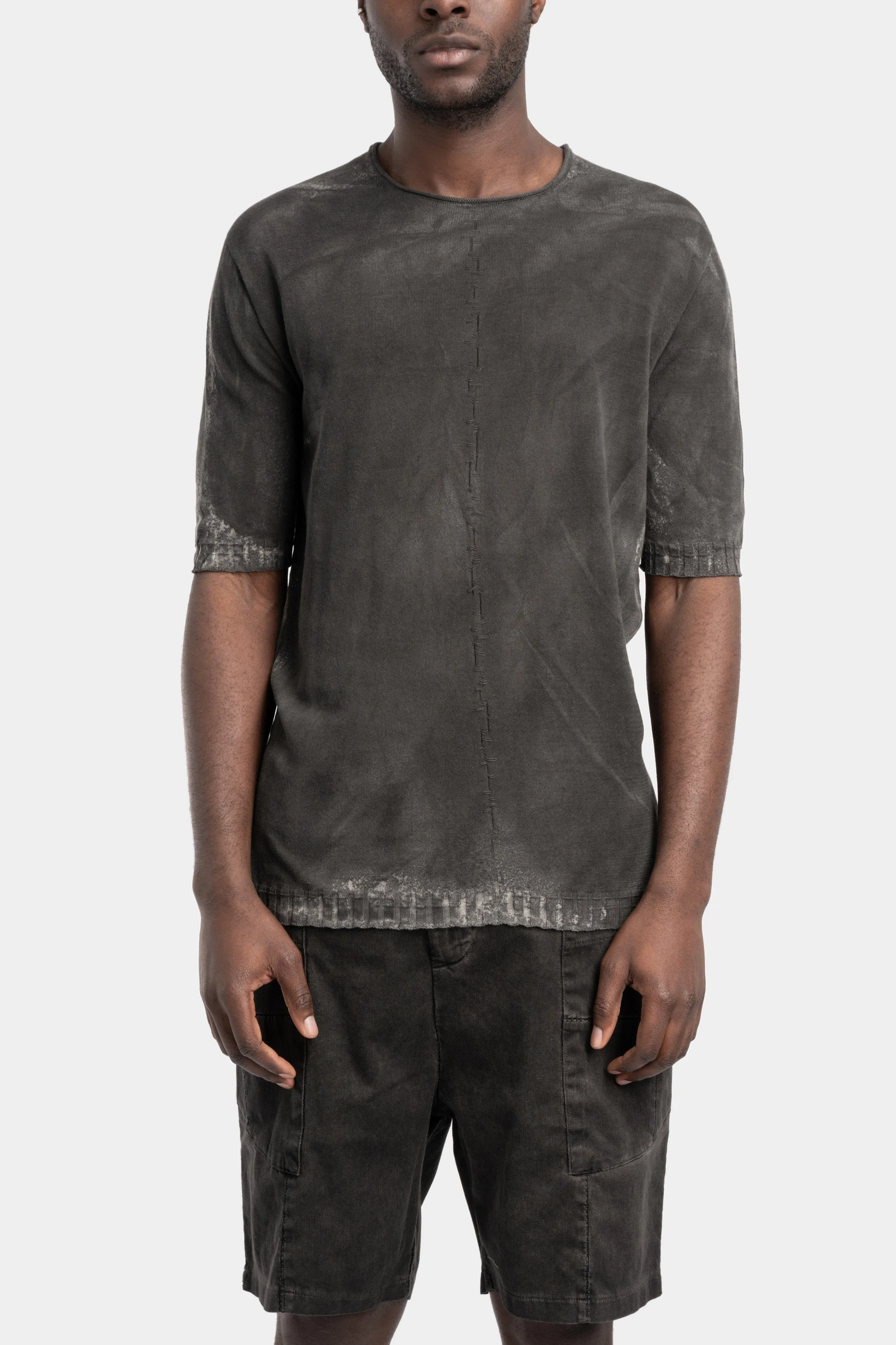 Cotton knit T-Shirt, Anthracite salt dye