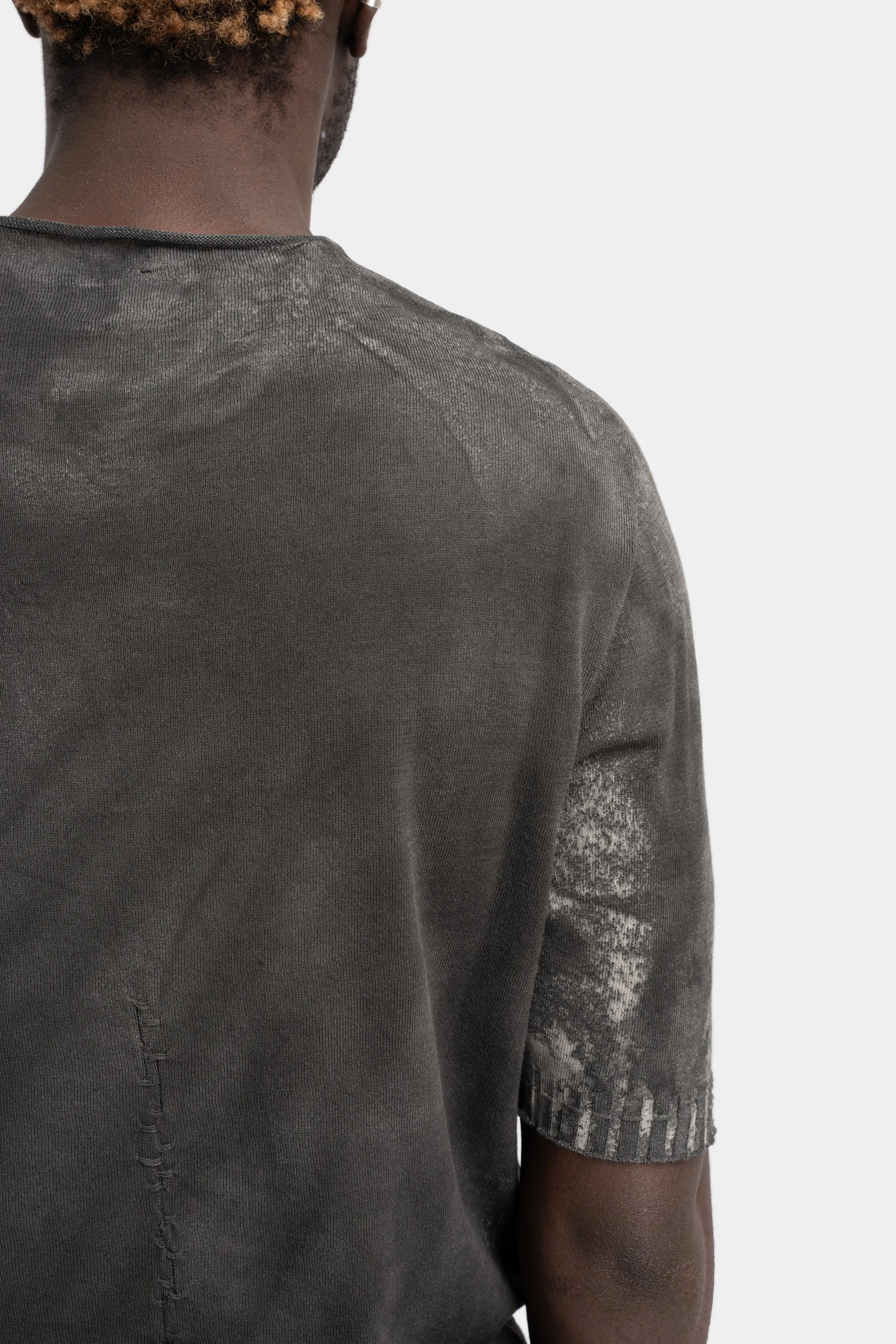 Cotton knit T-Shirt, Anthracite salt dye