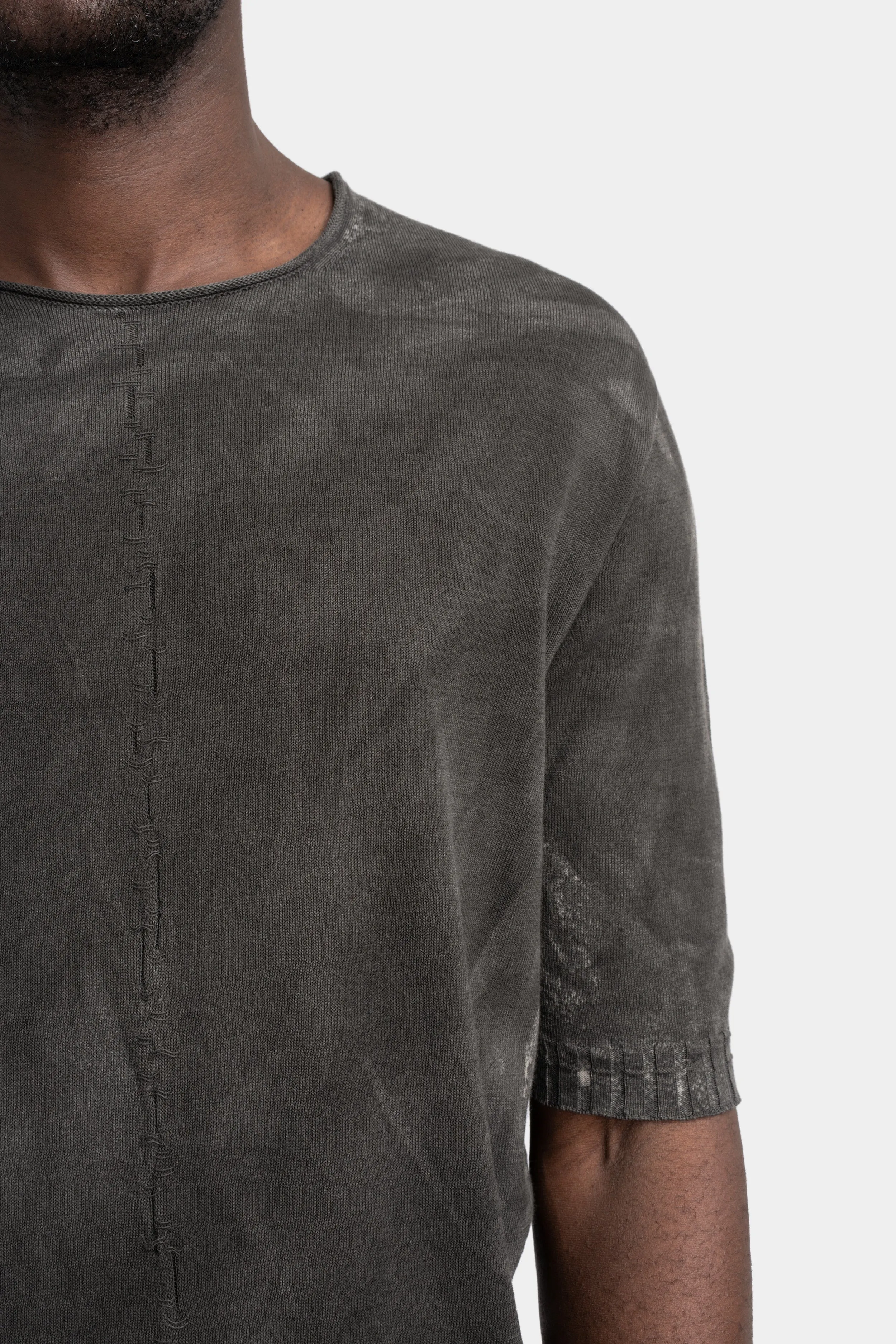 Cotton knit T-Shirt, Anthracite salt dye