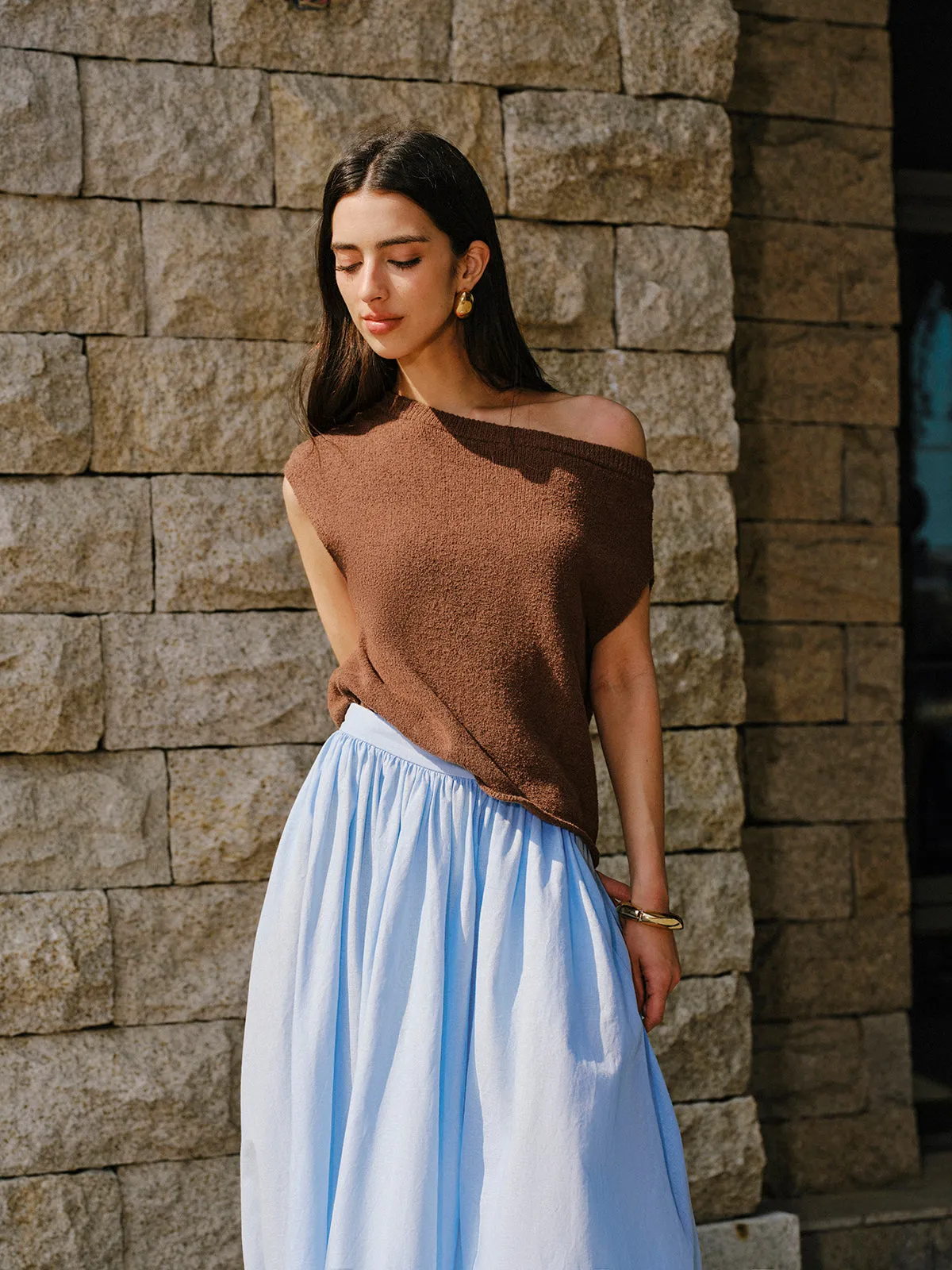 Cotton Off-Shoulder Knit Top