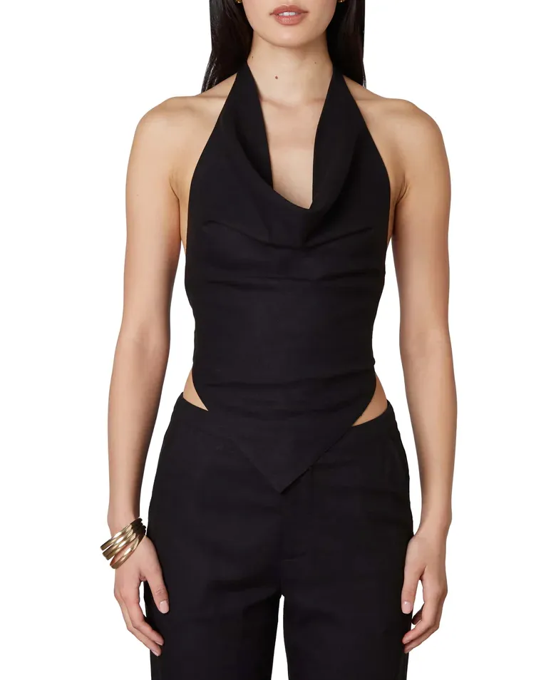 Cowl Neck Linen Halter Top