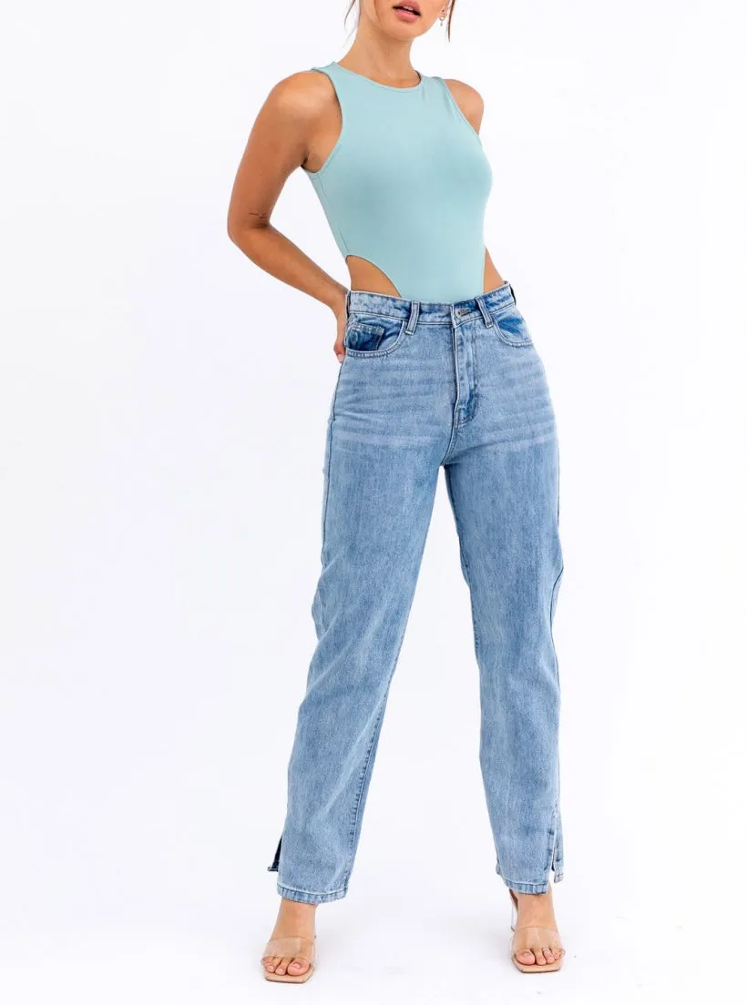 Crew Neck High Cut Sleeveless Bodysuit