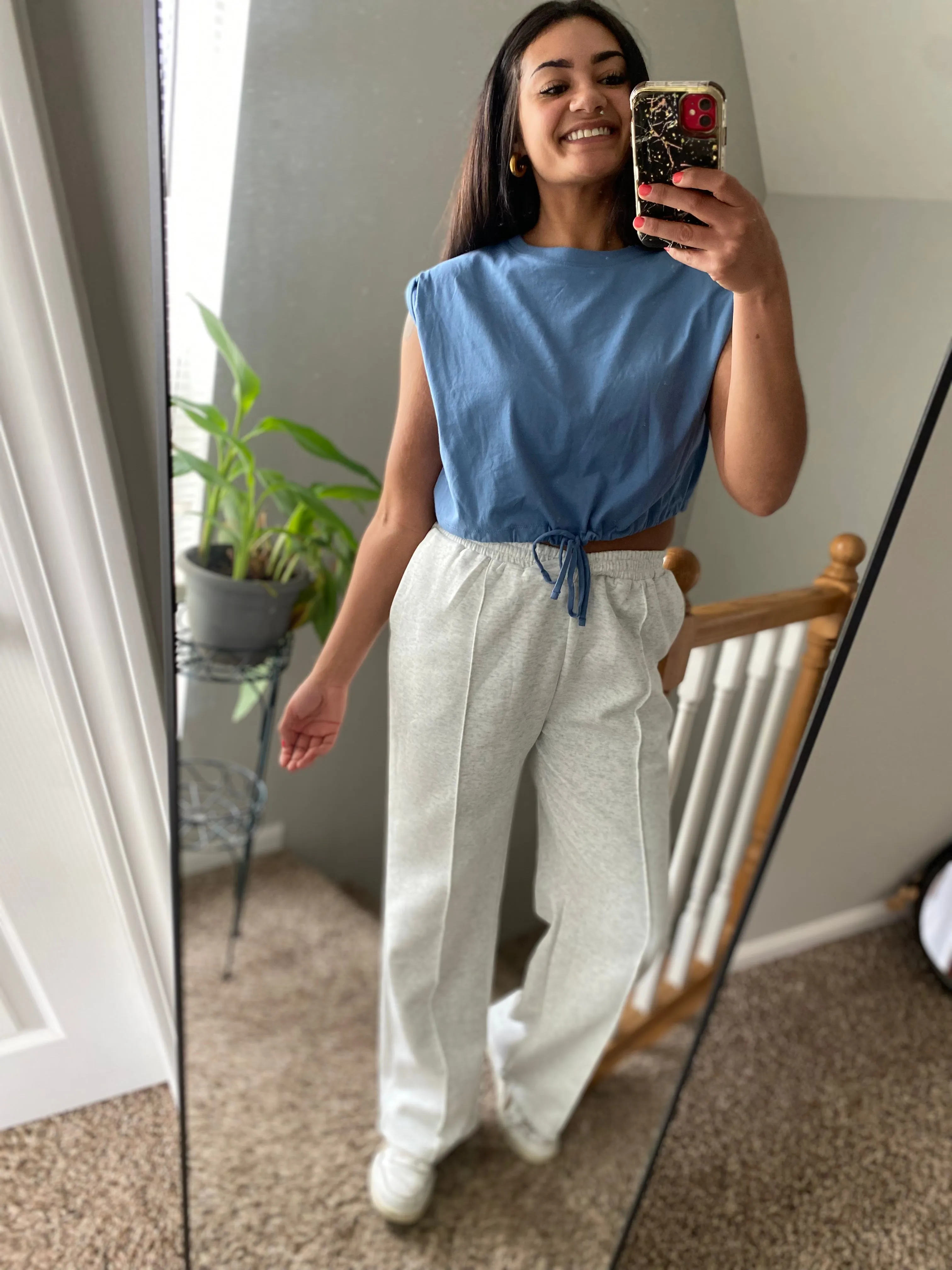 Cropped Drawstring Top - Blue