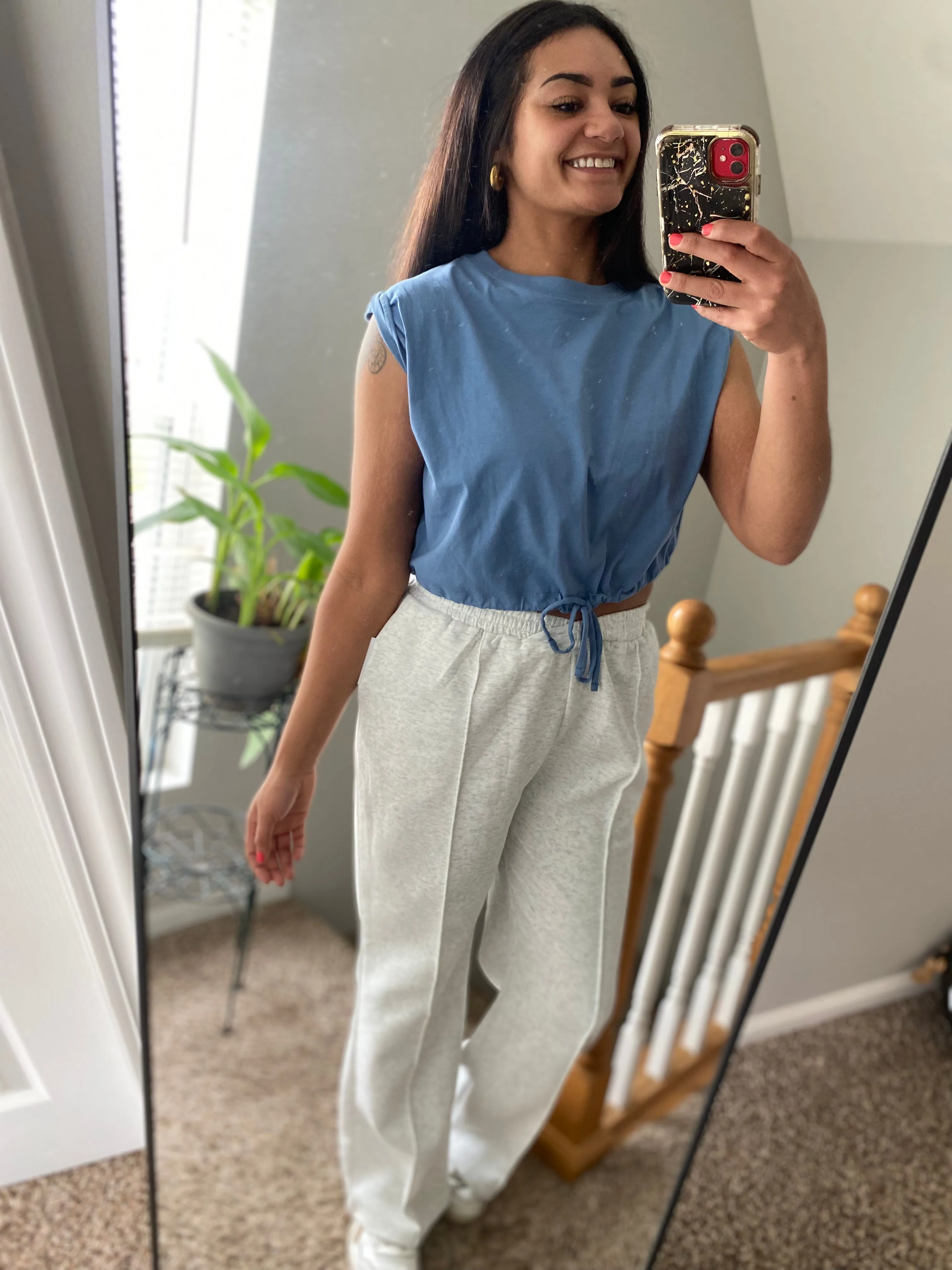 Cropped Drawstring Top - Blue