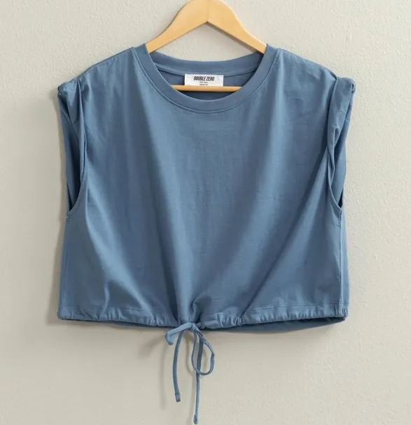 Cropped Drawstring Top - Blue