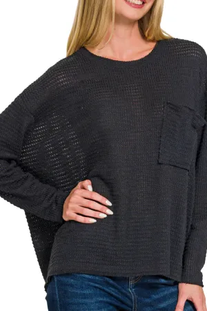 Crunching Leaves Black Drop Shoulder Jacquard Sweater