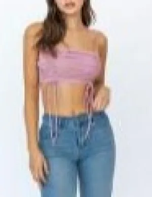 Double Ruch Tie Spaghetti Strap Crop Top